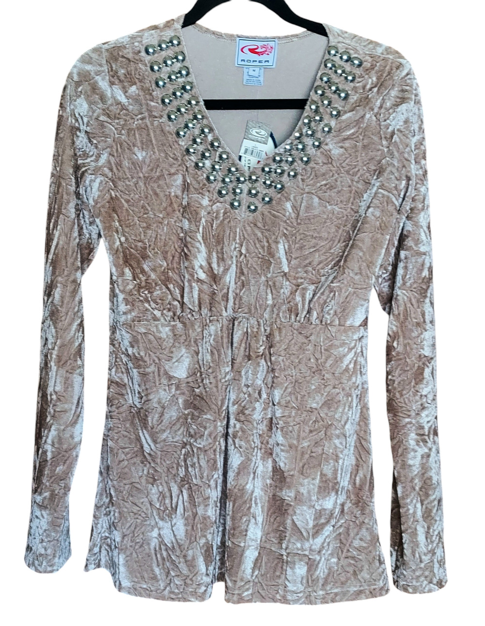 Vintage NWT Roper Women's Western Boho Velveteen Silver Rivet L/S Shirt Size MED